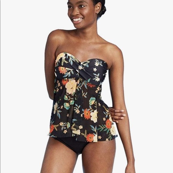 Kona Sol floral bandeau mesh flyaway tankini top size medium - Picture 3 of 6